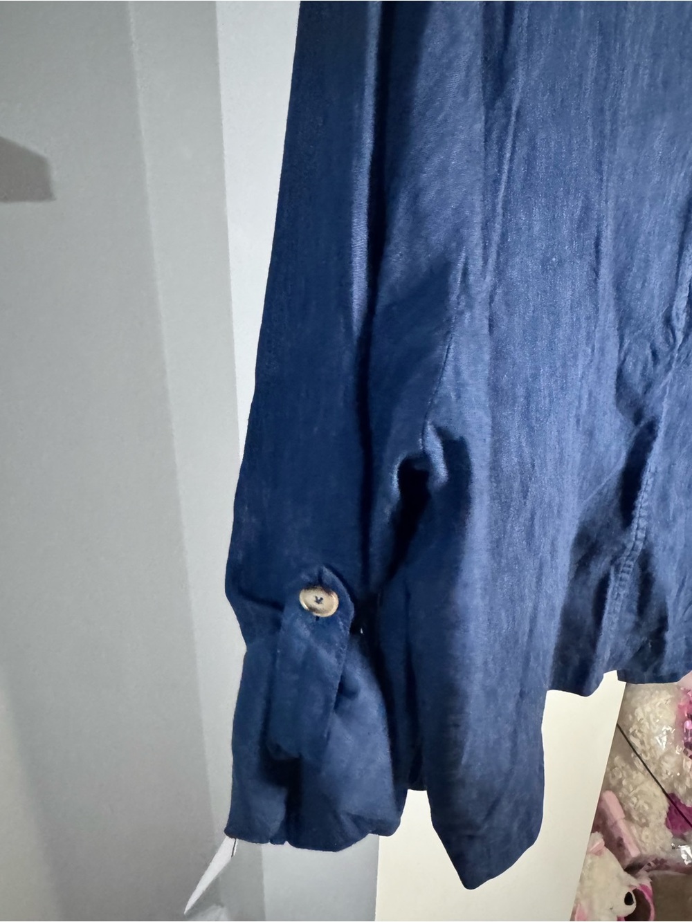 KUT From the Kloth Navy Linen Blend Open Front Jacket Blazer Size Large - Picture 8 of 9
